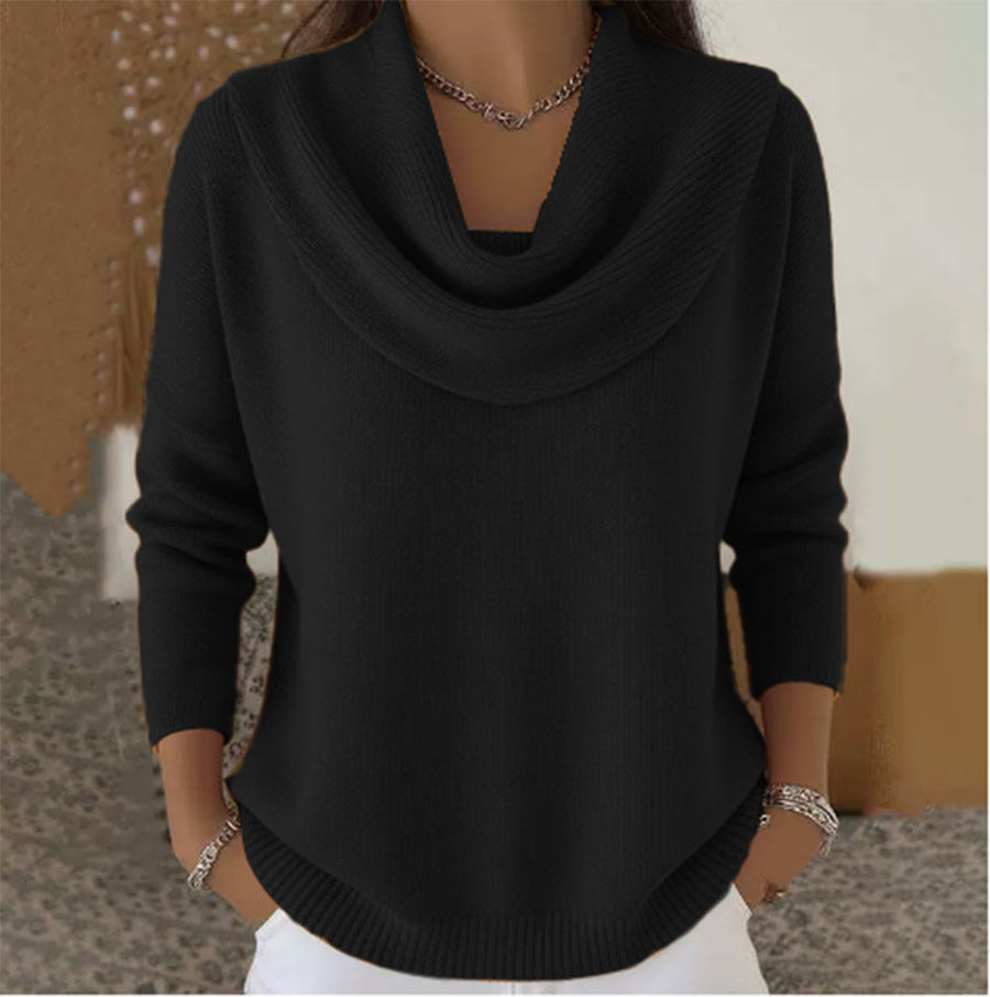 Ester | Jersey de Cuello Cascada con Caída - Negro