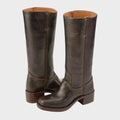 Greta | Botas Altas de Piel Envejecida sin Cremallera - Marrón oscuro