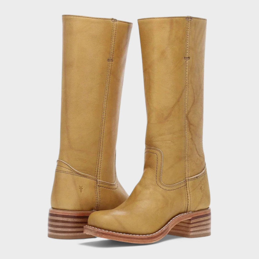 Greta | Botas Altas de Piel Envejecida sin Cremallera - Amarillo