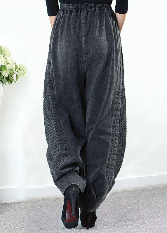 Gabriella | Pantalón Vaquero Harén Gris con Bolsillos y Patchwork