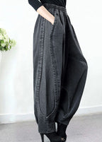 Gabriella | Pantalón Vaquero Harén Gris con Bolsillos y Patchwork