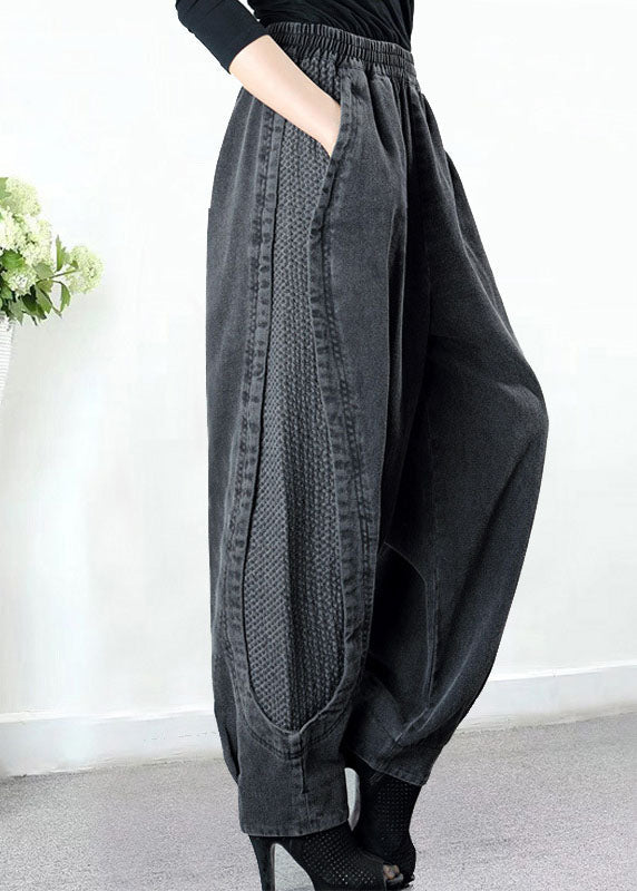 Gabriella | Pantalón Vaquero Harén Gris con Bolsillos y Patchwork