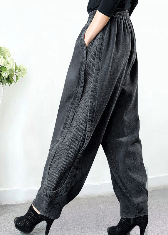 Gabriella | Pantalón Vaquero Harén Gris con Bolsillos y Patchwork