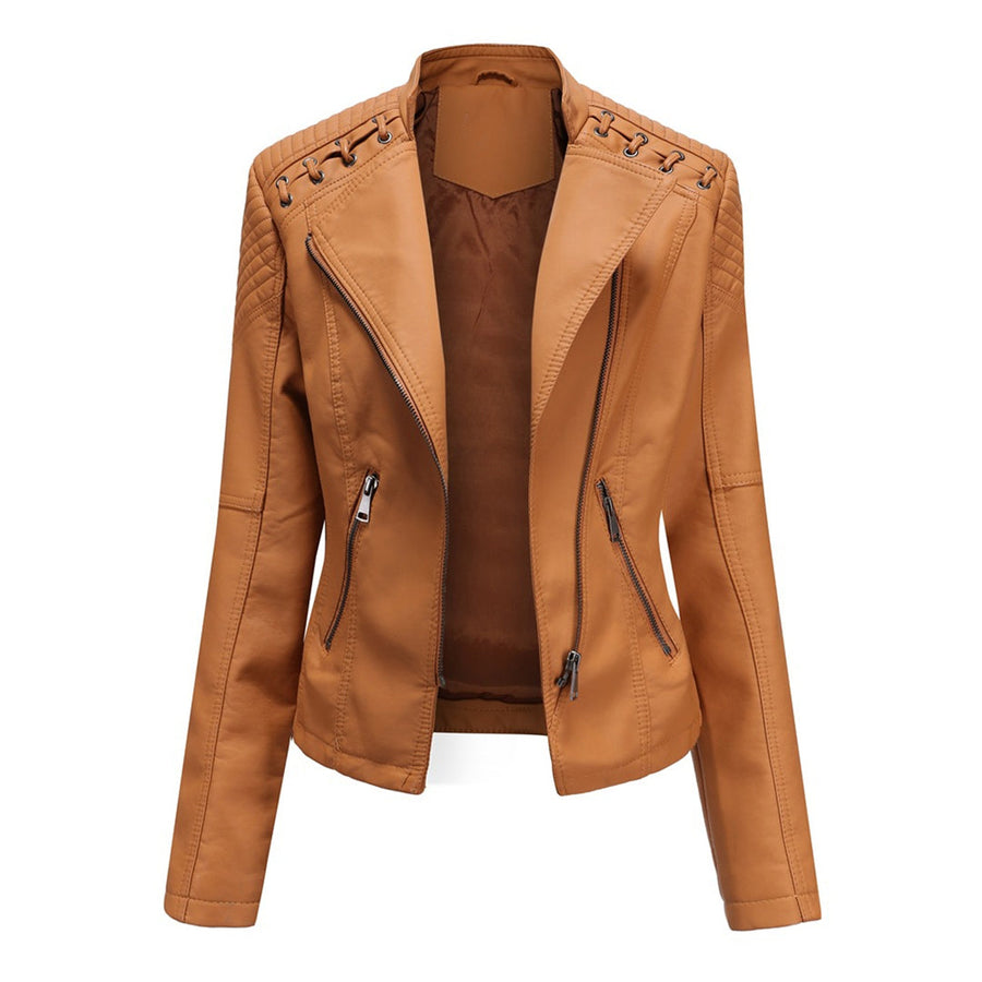 Doriana | Chaqueta Motera Asimétrica - Caramelo