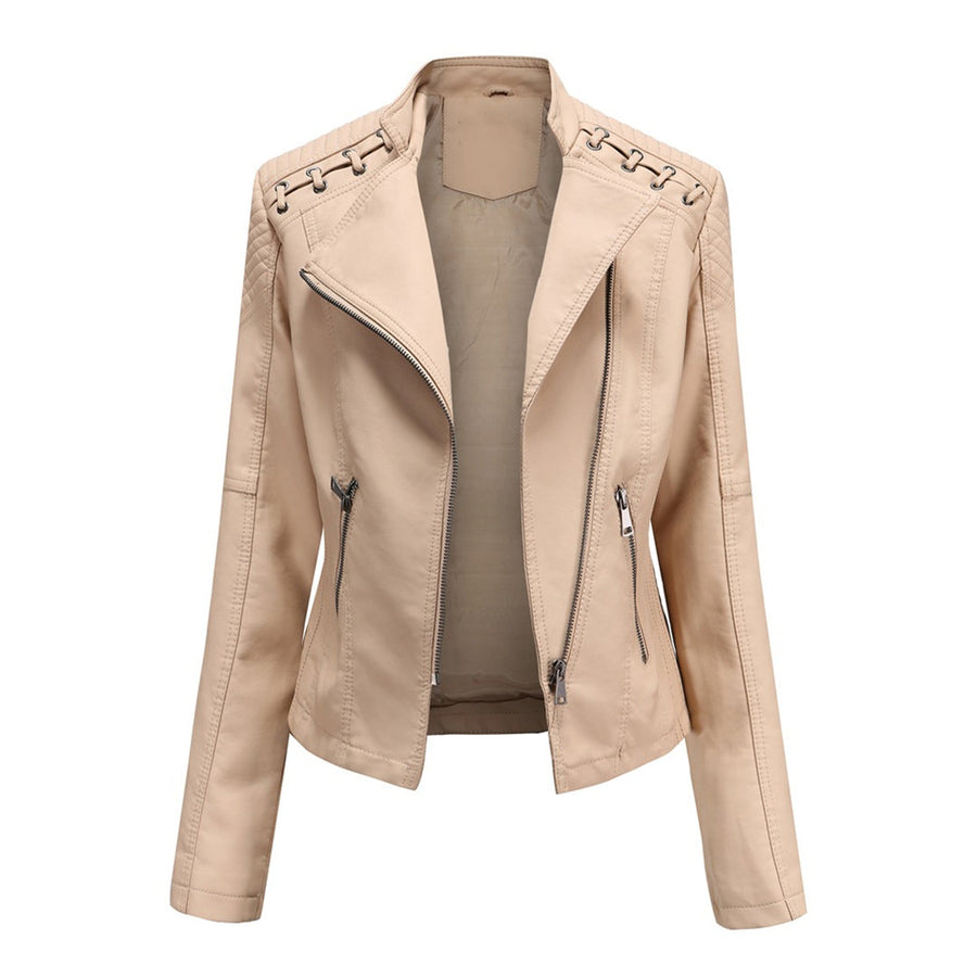 Doriana | Chaqueta Motera Asimétrica - Beige