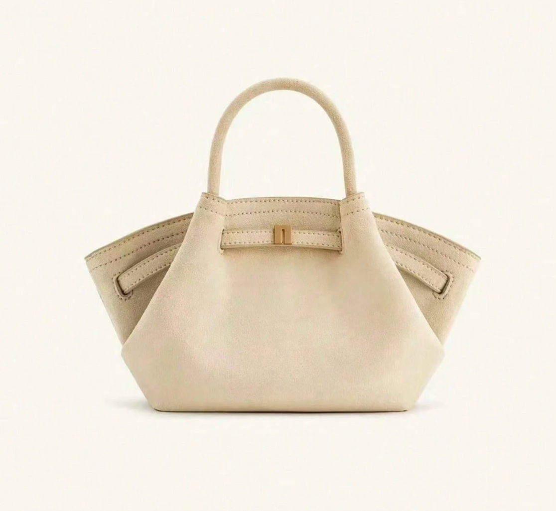 Melania | Mini Bolso Tote de Rafia con Herrajes Dorados - Crema