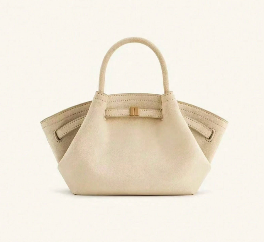 Melania | Mini Bolso Tote de Rafia con Herrajes Dorados - Crema