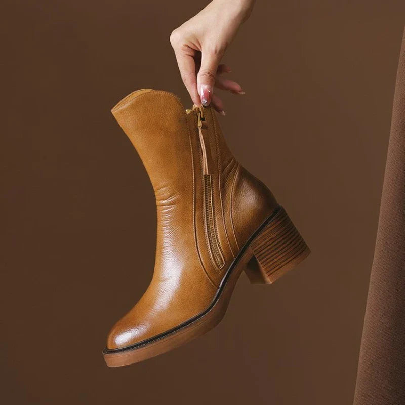 Matilde | Botines de Tacón en Piel Premium - Marrón