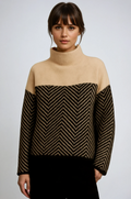 Iride | Jersey de Cuello Embudo con Chevron - Beige