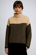 Iride | Jersey de Cuello Embudo con Chevron - Beige