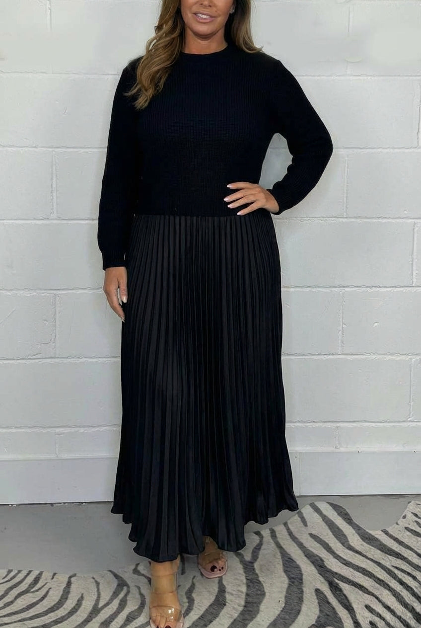 Lilla | Vestido Maxi con Jersey y Falda Plisada
