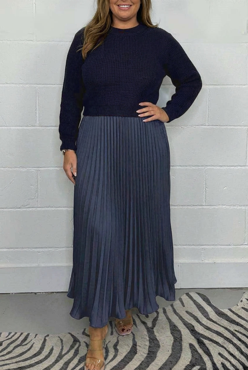 Lilla | Vestido Maxi con Jersey y Falda Plisada
