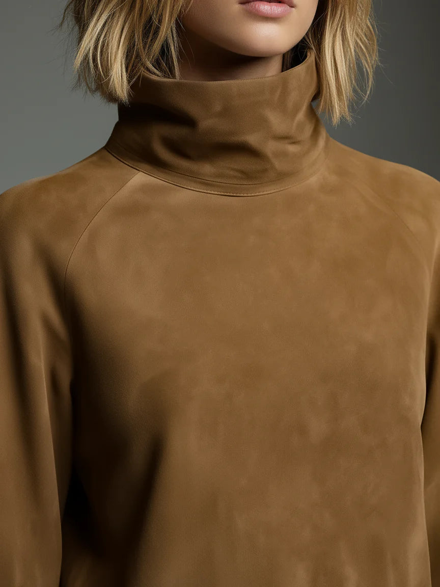 Clelia | Vestido Mini Oversize Efecto Ante con Cuello Alto