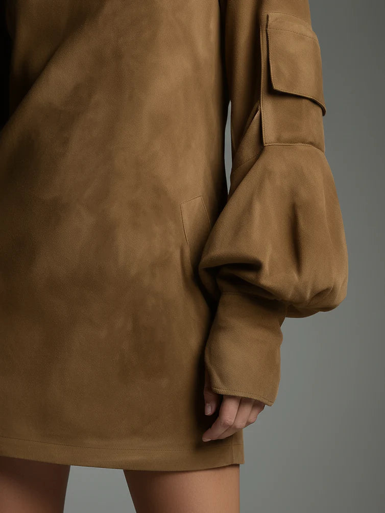Clelia | Vestido Mini Oversize Efecto Ante con Cuello Alto