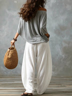 Penelope | Conjunto de Top con Hombros Descubiertos y Pantalón Globo