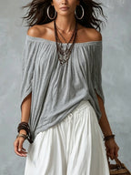 Penelope | Conjunto de Top con Hombros Descubiertos y Pantalón Globo