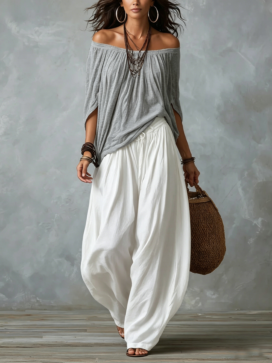 Penelope | Conjunto de Top con Hombros Descubiertos y Pantalón Globo