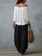 Penelope | Conjunto de Top con Hombros Descubiertos y Pantalón Globo