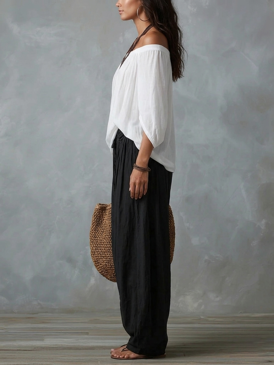Penelope | Conjunto de Top con Hombros Descubiertos y Pantalón Globo