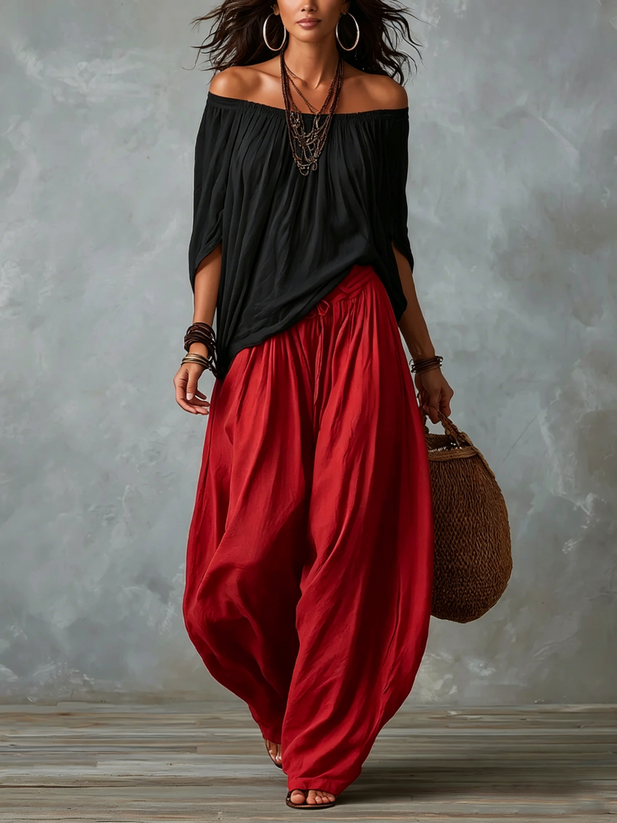 Penelope | Conjunto de Top con Hombros Descubiertos y Pantalón Globo