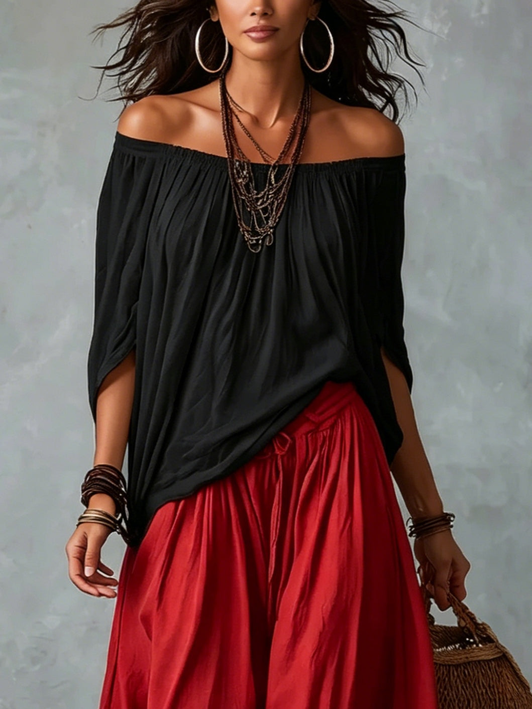 Penelope | Conjunto de Top con Hombros Descubiertos y Pantalón Globo