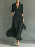 Luisa | Vestido Largo Plisado con Solapa y Cintura Alta - Verde
