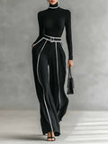 Jolanda | Conjunto de Jersey de Cuello Alto con Ribete Blanco y Pantalón Ancho con Cinturón