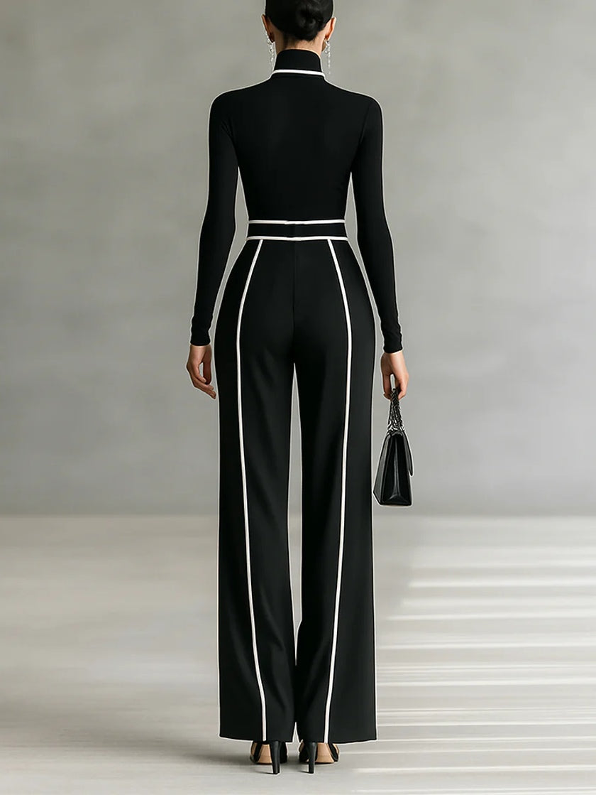 Irene | Conjunto Elegante de Dos Piezas con Cuello Alto y Pantalón de Pierna Ancha