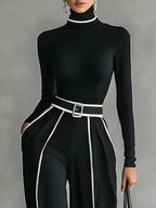Irene | Conjunto Elegante de Dos Piezas con Cuello Alto y Pantalón de Pierna Ancha