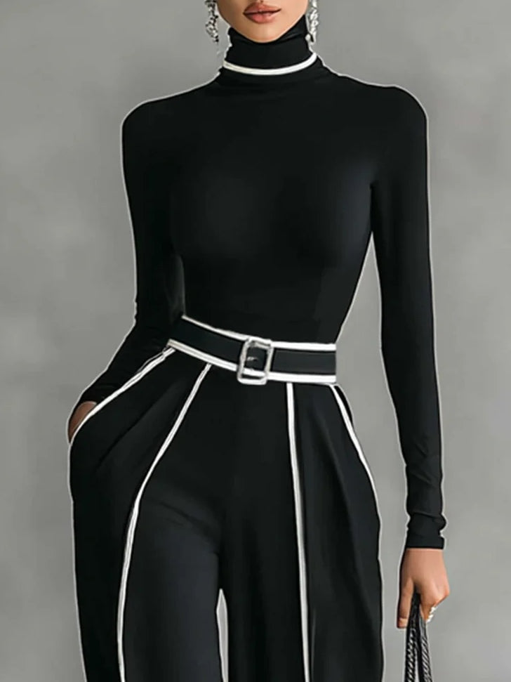 Irene | Conjunto Elegante de Dos Piezas con Cuello Alto y Pantalón de Pierna Ancha