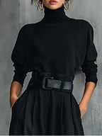 Miriam | Conjunto Negro de Jersey de Cuello Alto y Pantalón Recto con Cinturón