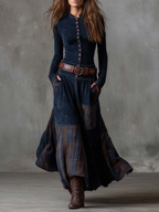 Domenica | Vestido Maxi Efecto Ante con Cinturón - Azul marino