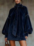 Eugenia | Vestido Mini de Terciopelo con Lazo - Azul
