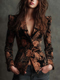 Angelica | Blazer Entallado con Estampado Floral Ornamental - Negro
