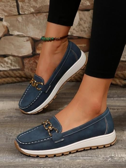 Annalisa | Mocasines Planos Ortopédicos con Hebilla - Azul marino