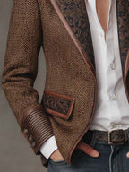 Albina | Blazer con Panel de Espiga y Ribetes en Contraste