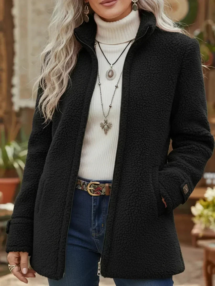 Bianca | Chaqueta Acogedora con Cuello Mao - Negro