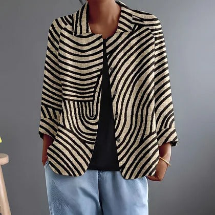 Cristiana | Blazer de Rayas con Frente Abierto - Negro y marrón