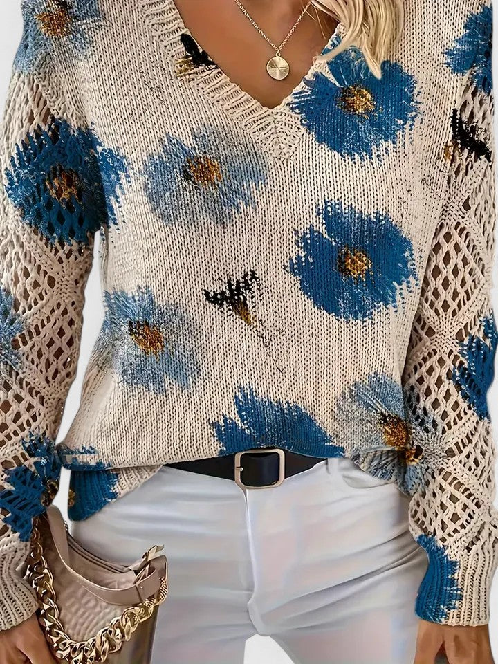Assunta | Jersey Calado de Flores con Cuello en V