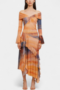 Agentha Falda Larga Asimétrica con Estampado Tie-Dye