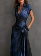 Alda | Vestido Midi Cruzado con Estampado Abstracto en Azul