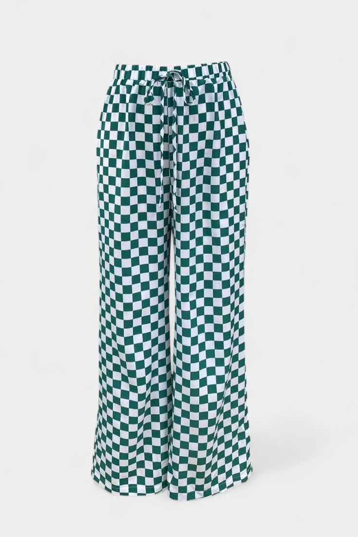 Hilaria Pantalones de Pierna Ancha con Estampado a Cuadros