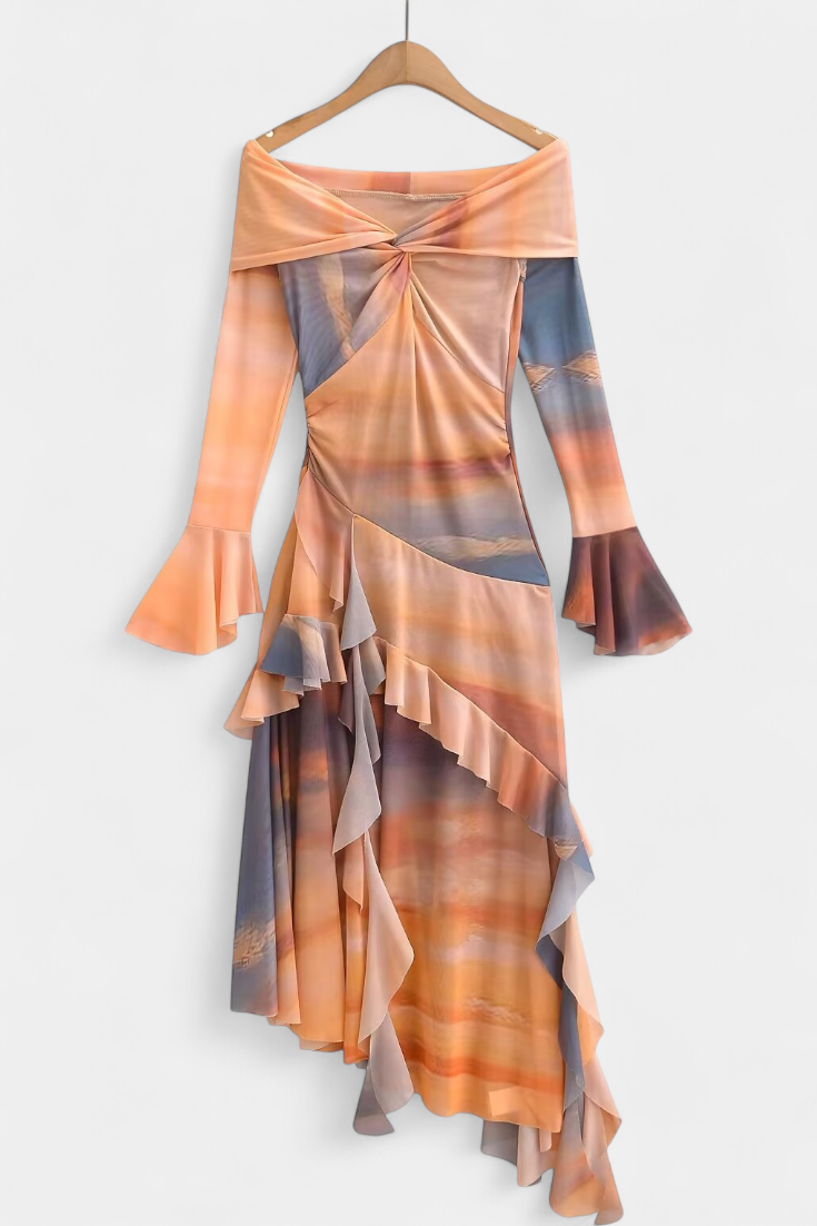 Agentha Falda Larga Asimétrica con Estampado Tie-Dye