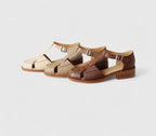 Manuelita | Sandalias Cerradas con Tira en T y Tacón de Madera