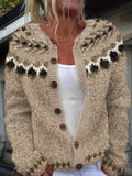 Morgana | Cárdigan Nórdico Beige Jaspeado con Motivos Negros