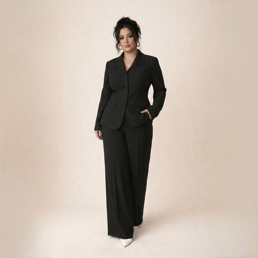 Deianira | Conjunto Elegante Clásico de Blazer y Pantalón Ancho