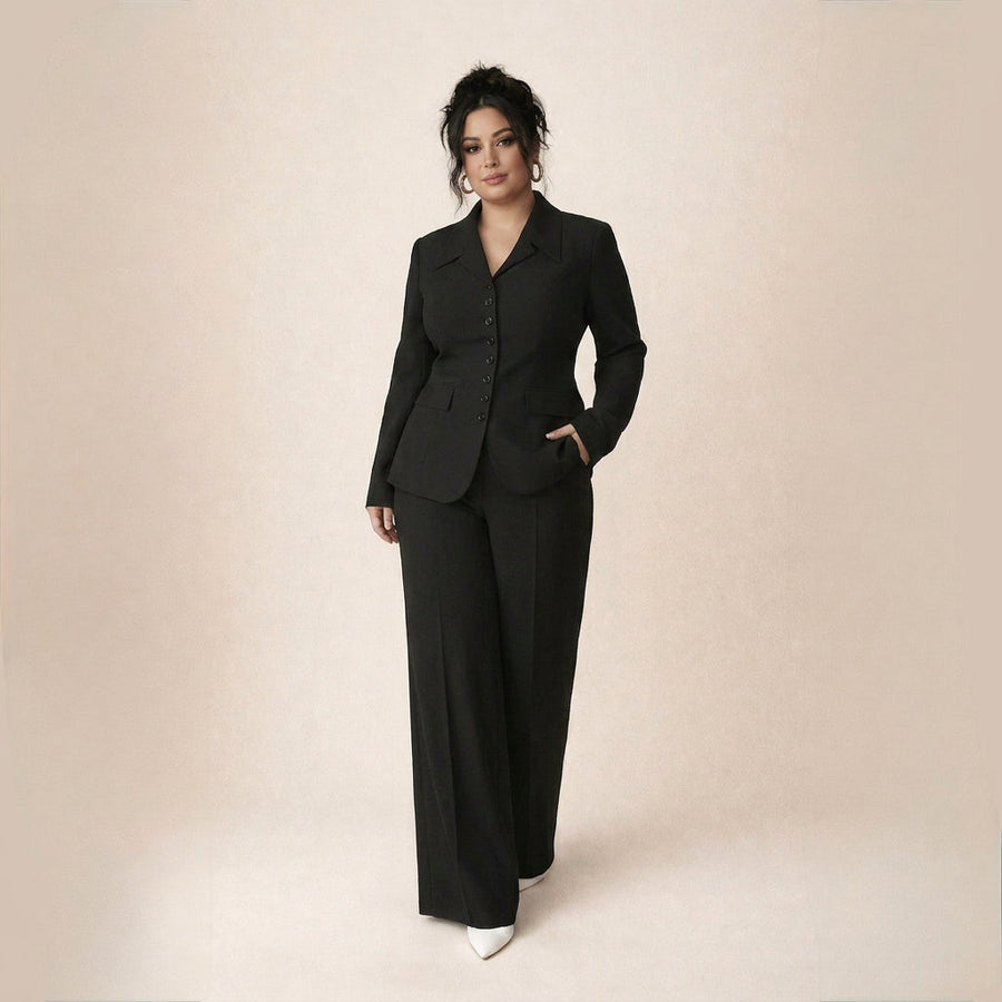 Deianira | Conjunto Elegante Clásico de Blazer y Pantalón Ancho