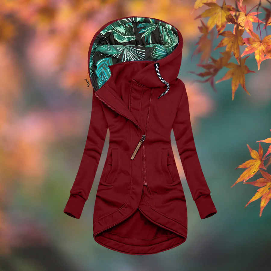 Beatrice | Chaqueta Térmica con Capucha y Cremallera Asimétrica - Burdeos