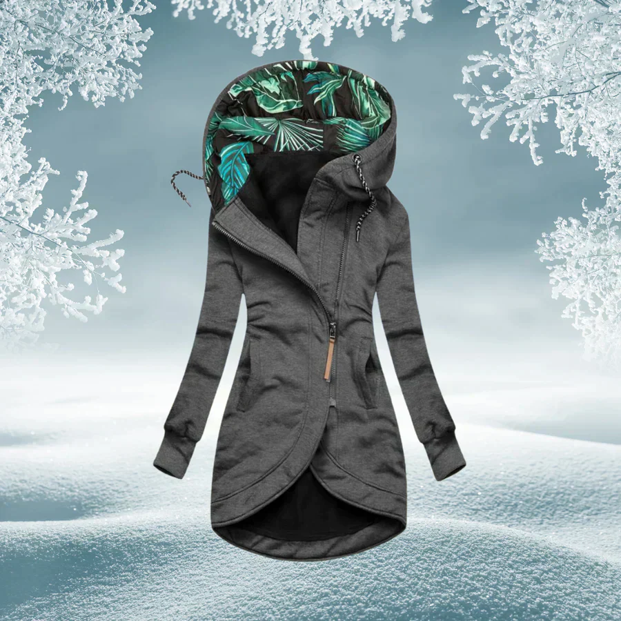 Beatrice | Chaqueta Térmica con Capucha y Cremallera Asimétrica - Gris Grafito