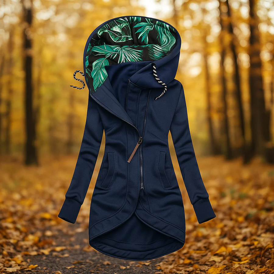 Beatrice | Chaqueta Térmica con Capucha y Cremallera Asimétrica - Azul Marino